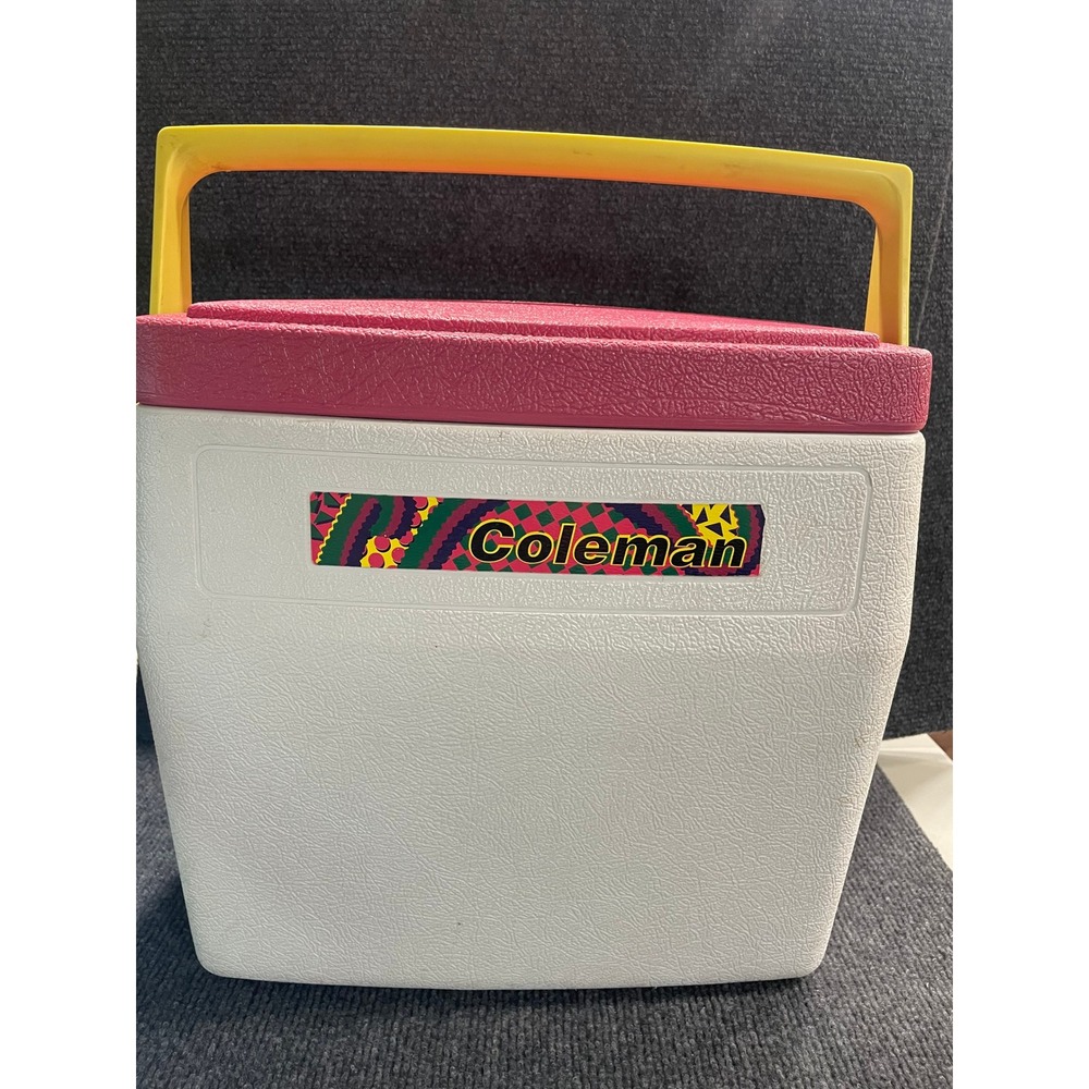 Vintage Coleman Personal Cooler Pink White Yellow Retro 90s Insulated Chest